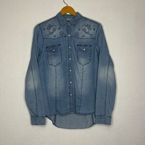 Cowgirl Legend Women's Denim Western Shirt Embellished Long Sleeve‎ Blue Size M